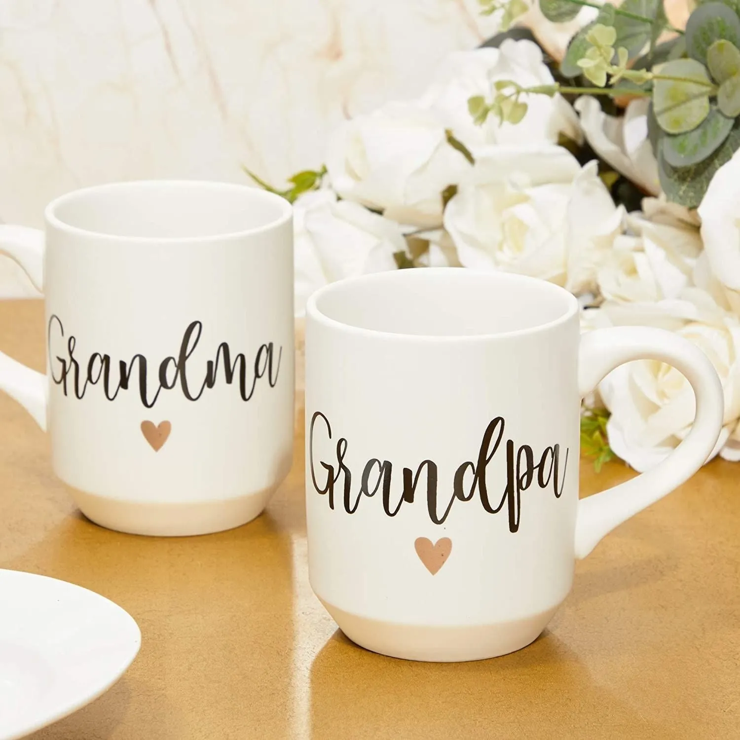 2 Piece Grandma and Grandpa Mugs Set for Coffee, Tea, Grandparent Announcement Gifts (15 oz)