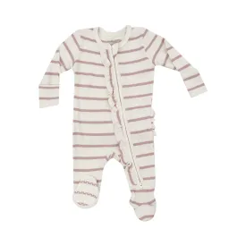 2 Way Ruffle Zipper Footie - Modal Rib French Stripe -Misty Rose