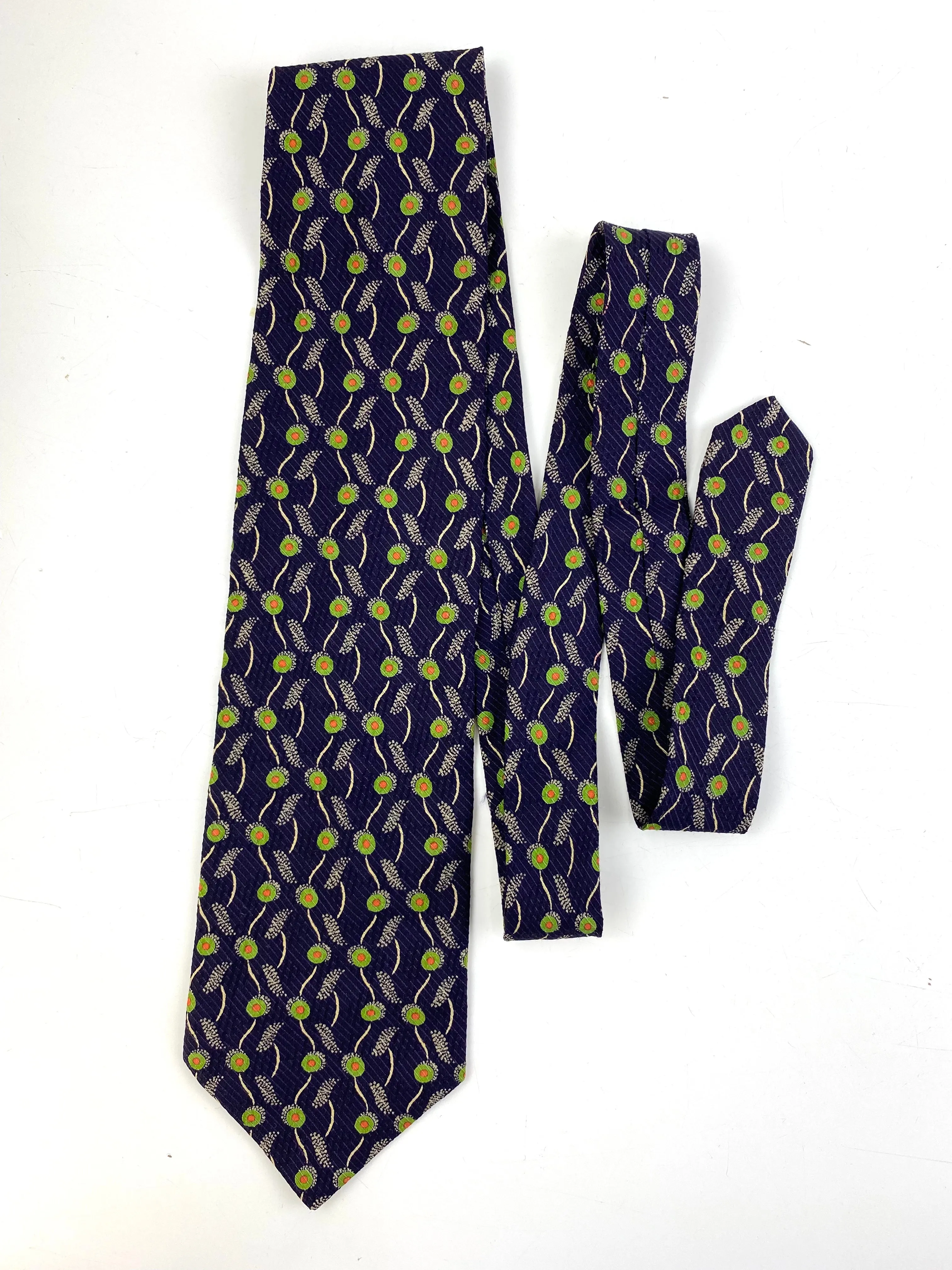 90s Deadstock Silk Necktie, Men's Vintage Green/ Navy Abstract Pattern Tie, NOS