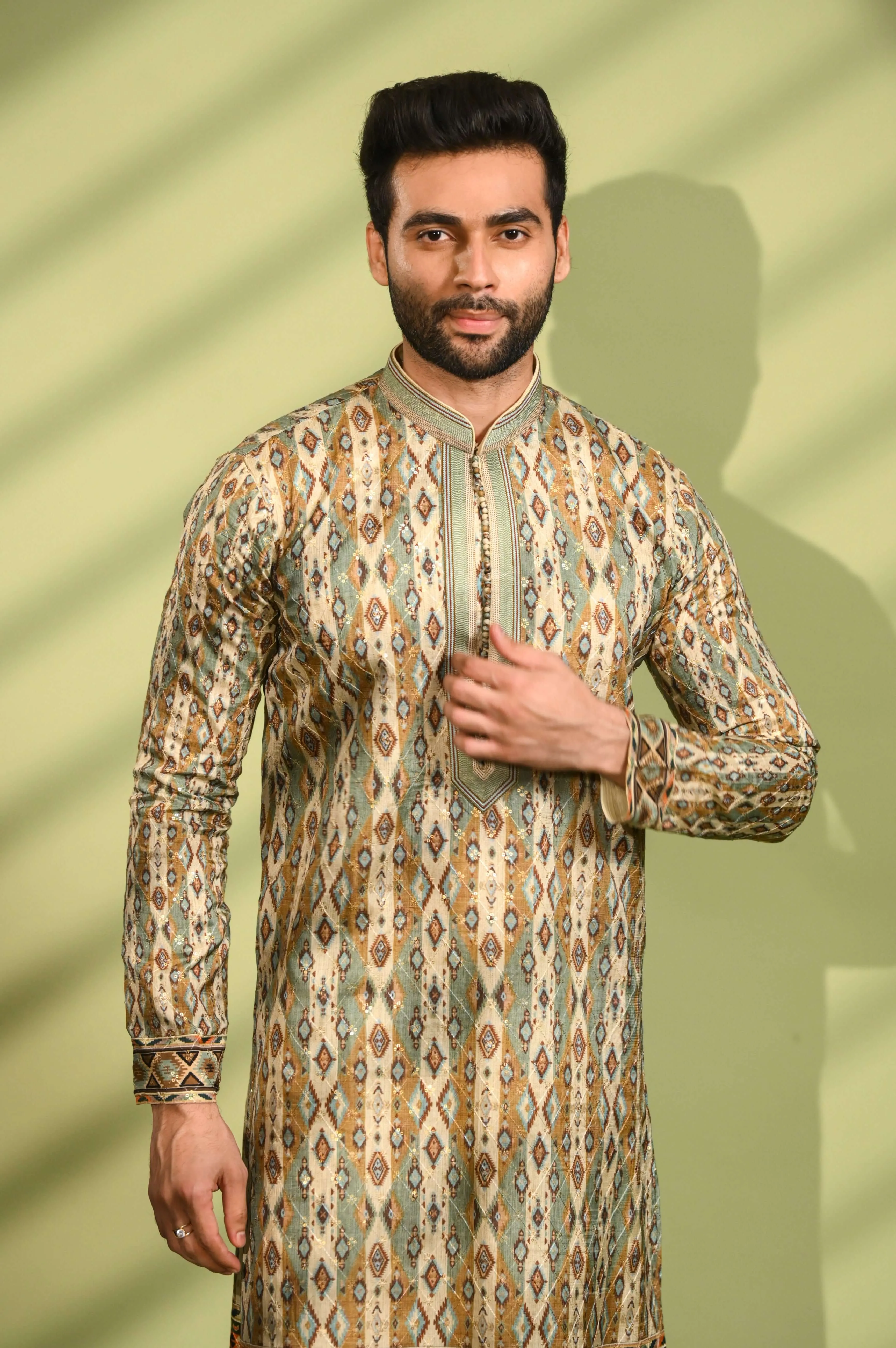 Beige Kurta Set with Digital Print