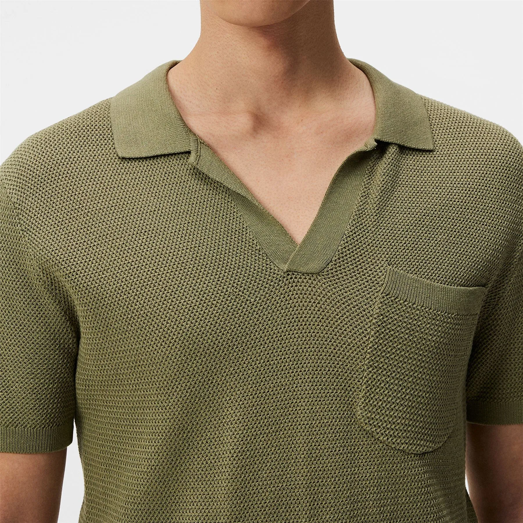 Ben Slim Fit Open Collar Silk Polo Oil Green - SS24