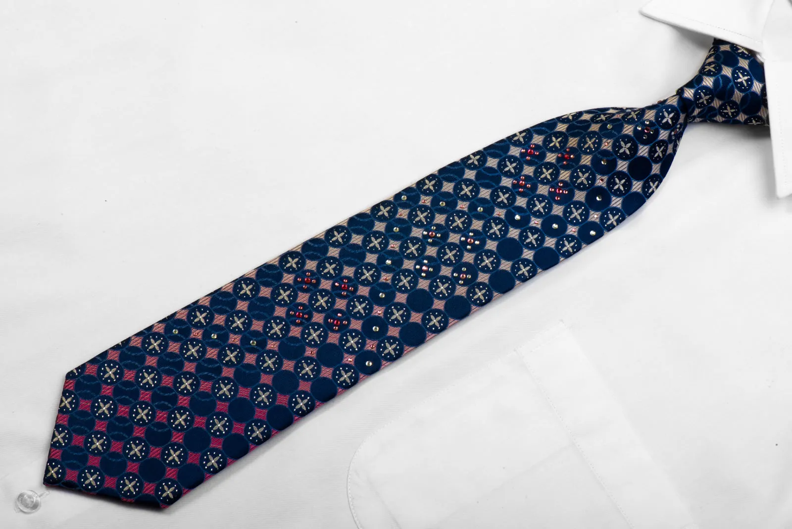 Biltmore Rhinestone Silk Tie Purple Geometric On Blue With Sparkles