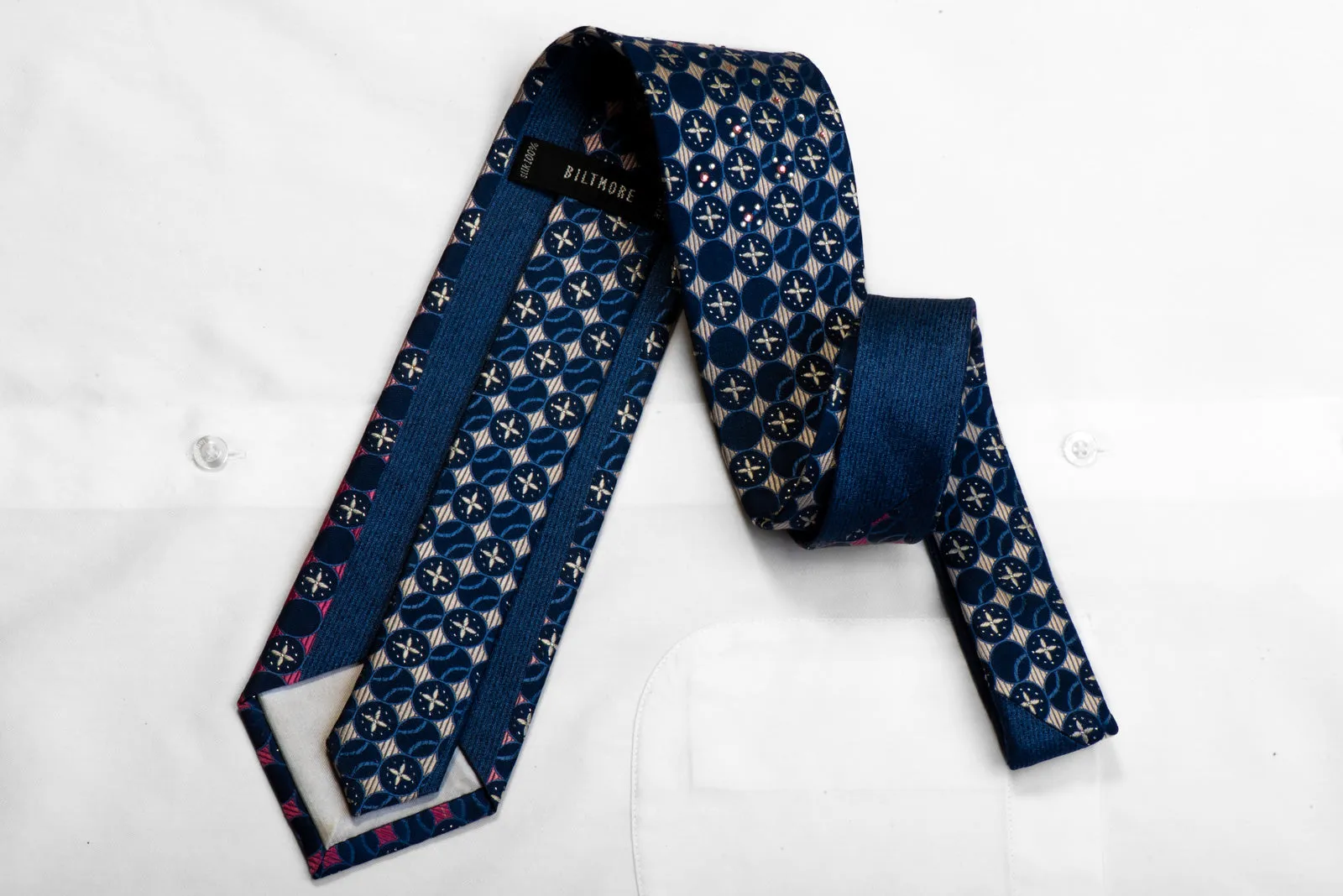 Biltmore Rhinestone Silk Tie Purple Geometric On Blue With Sparkles