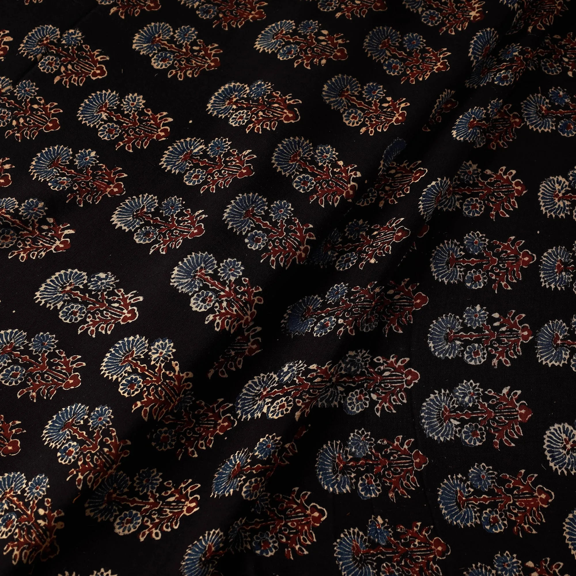 Black Butta Ajrakh Hand Block Printed Modal Silk Fabric