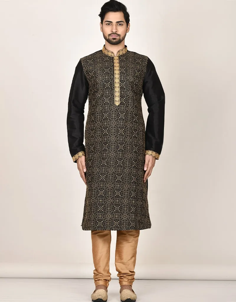 Black Kurta Dhupion Silk Payjama