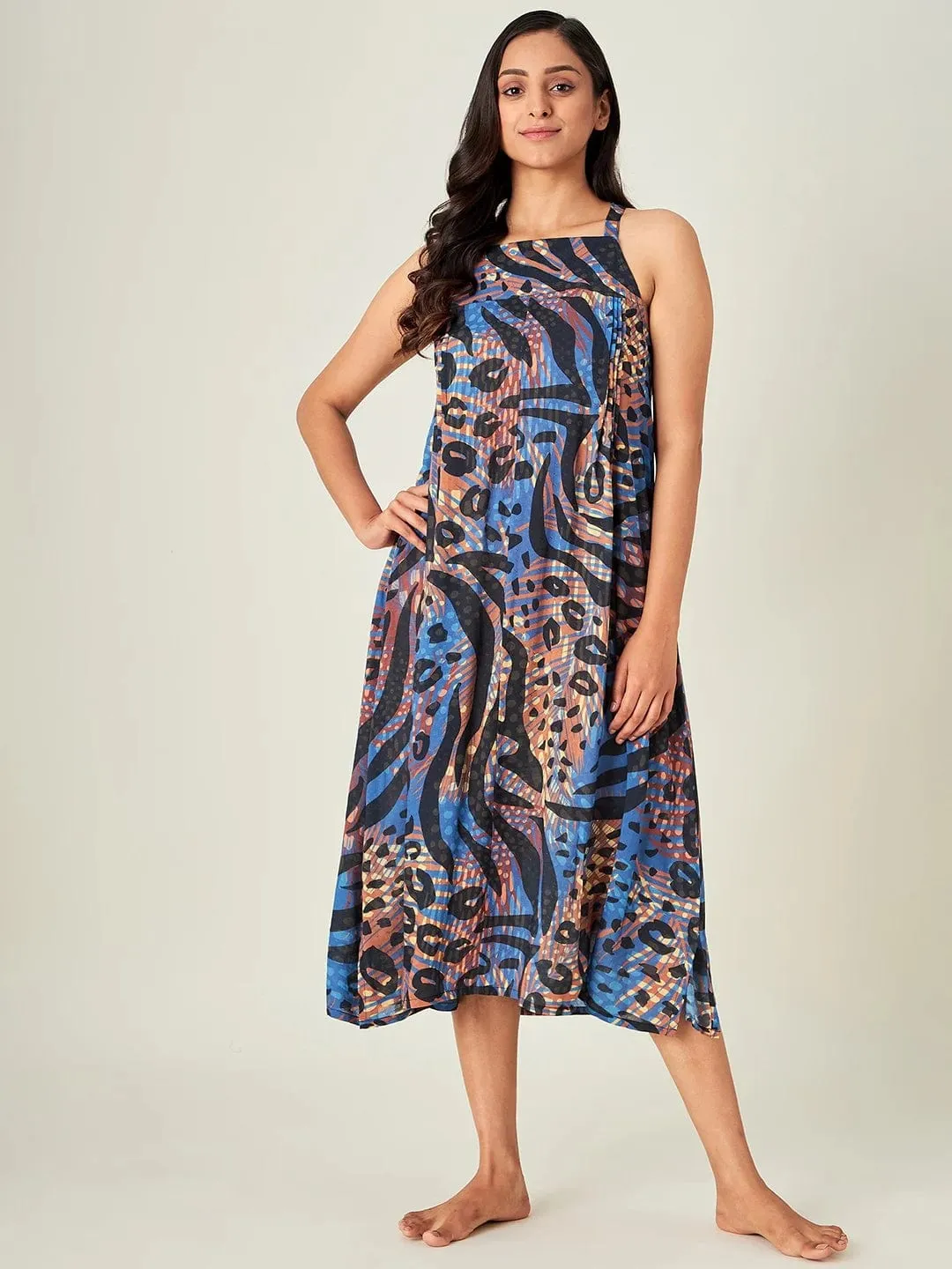 Blue and Brown Animal Print Negligee