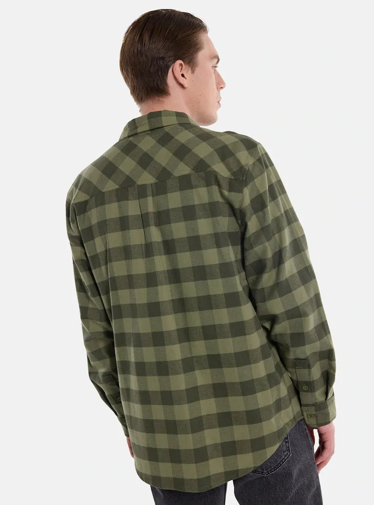 Burton Men's Favorite Long Sleeve Flannel Forest Moss Buffalo Plaid