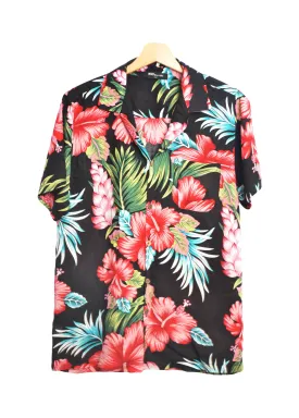 Chemise hawaienne noire à fleurs rouges