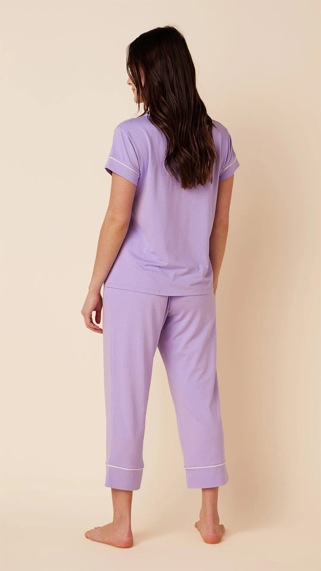 Classic Pima Knit Capri - Lilac/Ivory