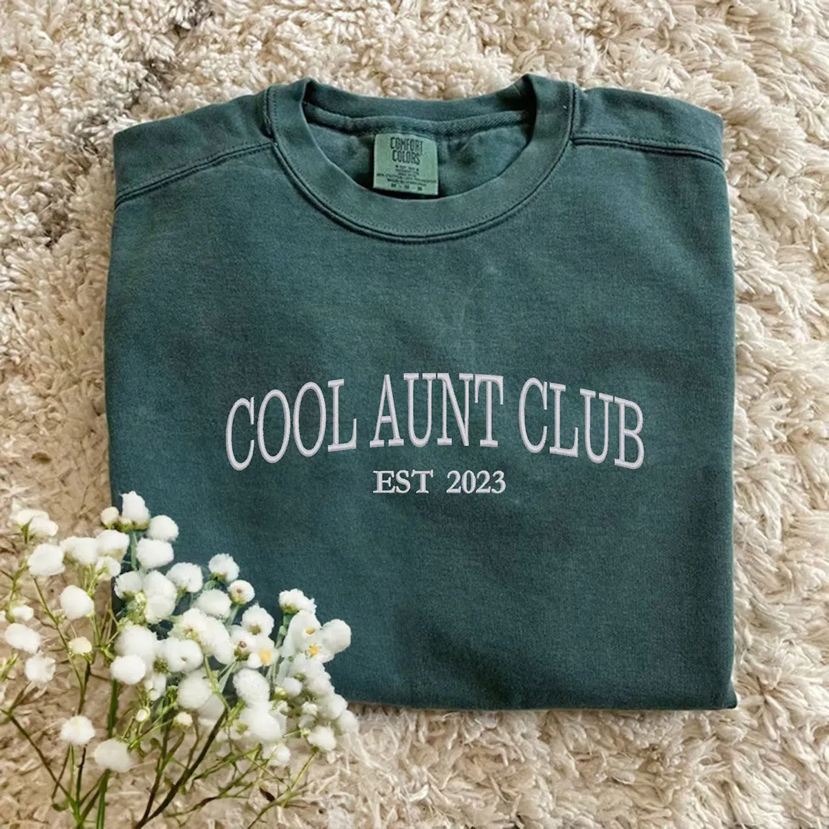 Cool Aunt Club Sweatshirt or T-Shirt, Custom Est Year or Children Name on Sleeve with Embroidered