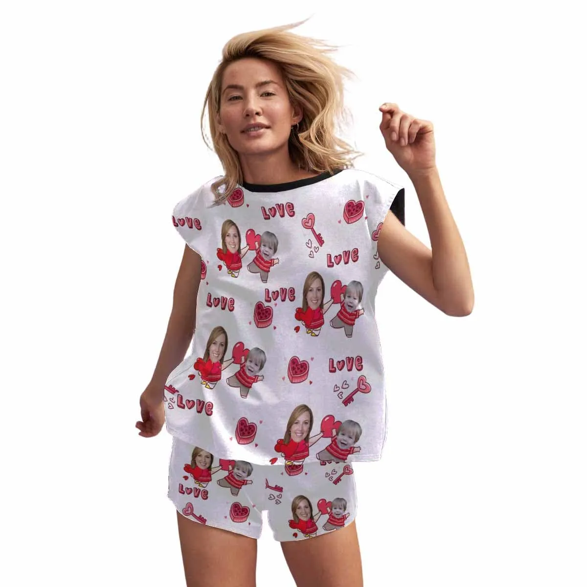 Custom Face Love MOM & BABY Women's Short Pajama Set Mother's Day & Birthday Gift