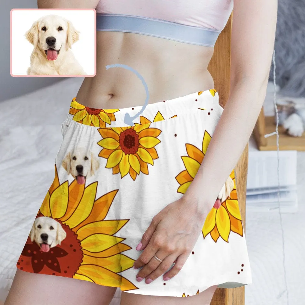 Custom Face Women's Pajama Shorts Personalized Sunflower Sleepwear Shorts