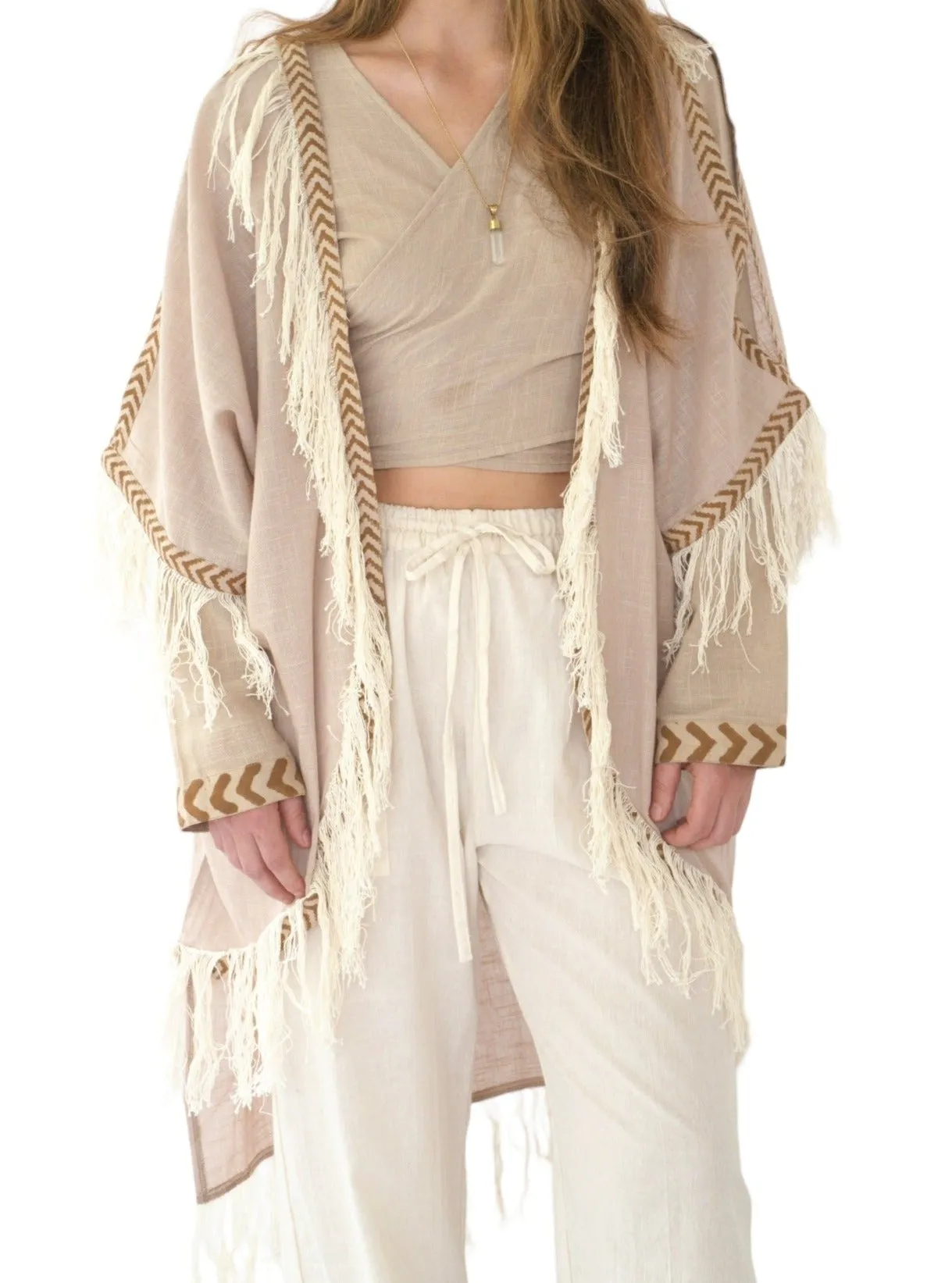 Dusty Rose Organic Cotton Shrug with Fringe