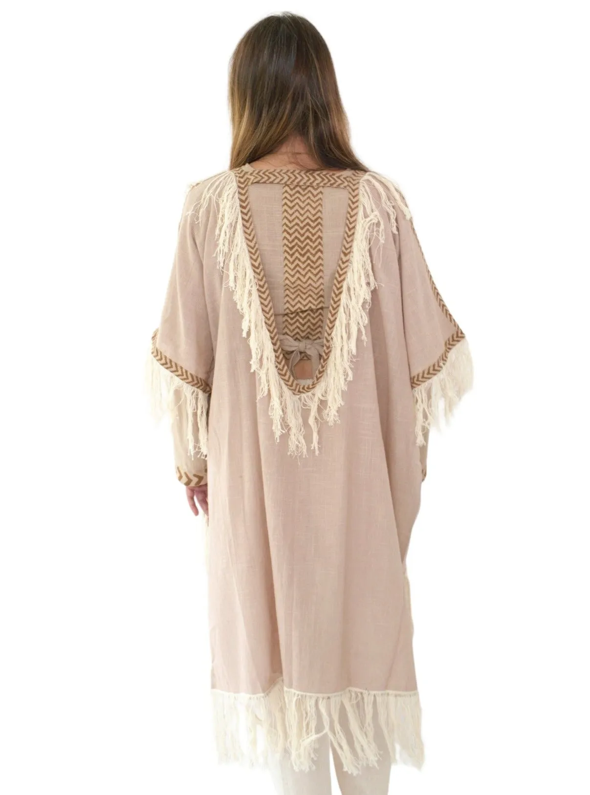 Dusty Rose Organic Cotton Shrug with Fringe