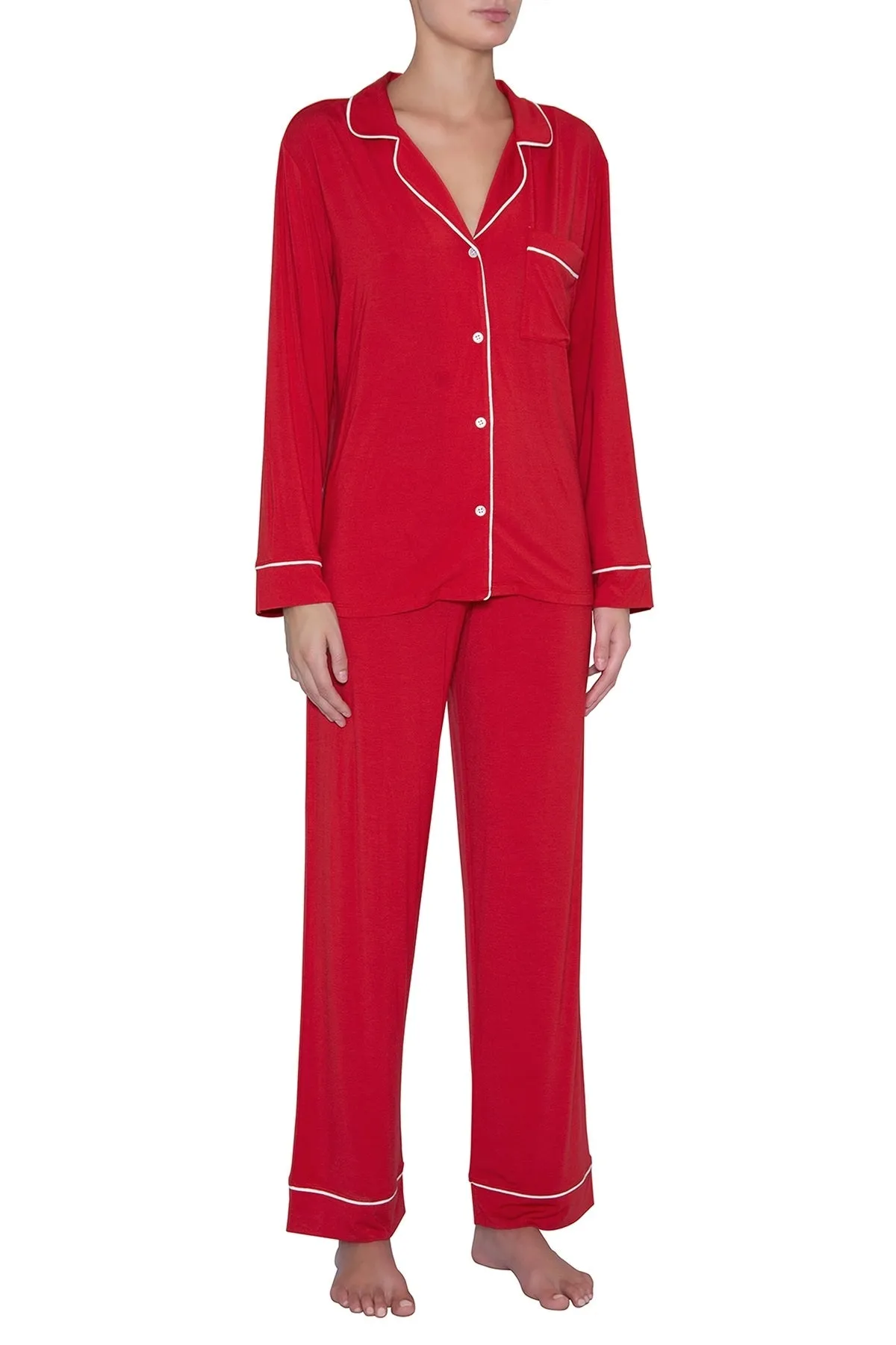 Eberjey - Gisele Long PJ Set in Haute Red/Ivory