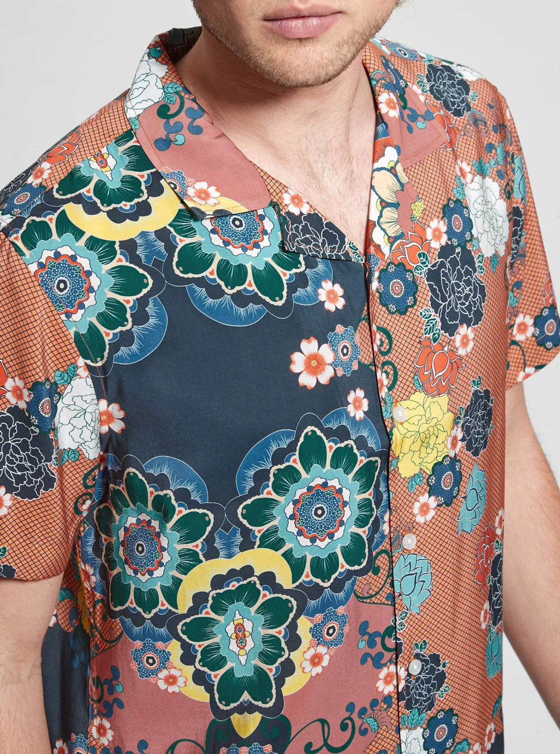 Eco Brown Floral Short Sleeve Blooms Shirt