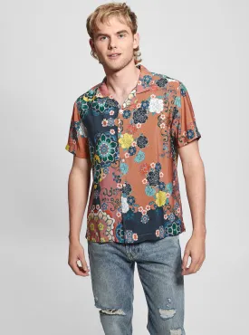 Eco Brown Floral Short Sleeve Blooms Shirt