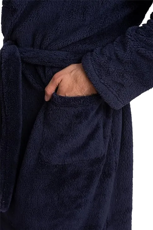 Elegant Navy Comfort: Men's Full-Length Sherpa Robe - A Symphony of Warmth and Luxury