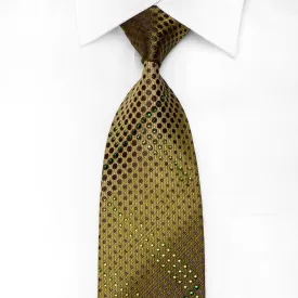 Elle Homme Men's Crystal Silk Tie Geometric Circles On Olive Green With Silver Sparkles