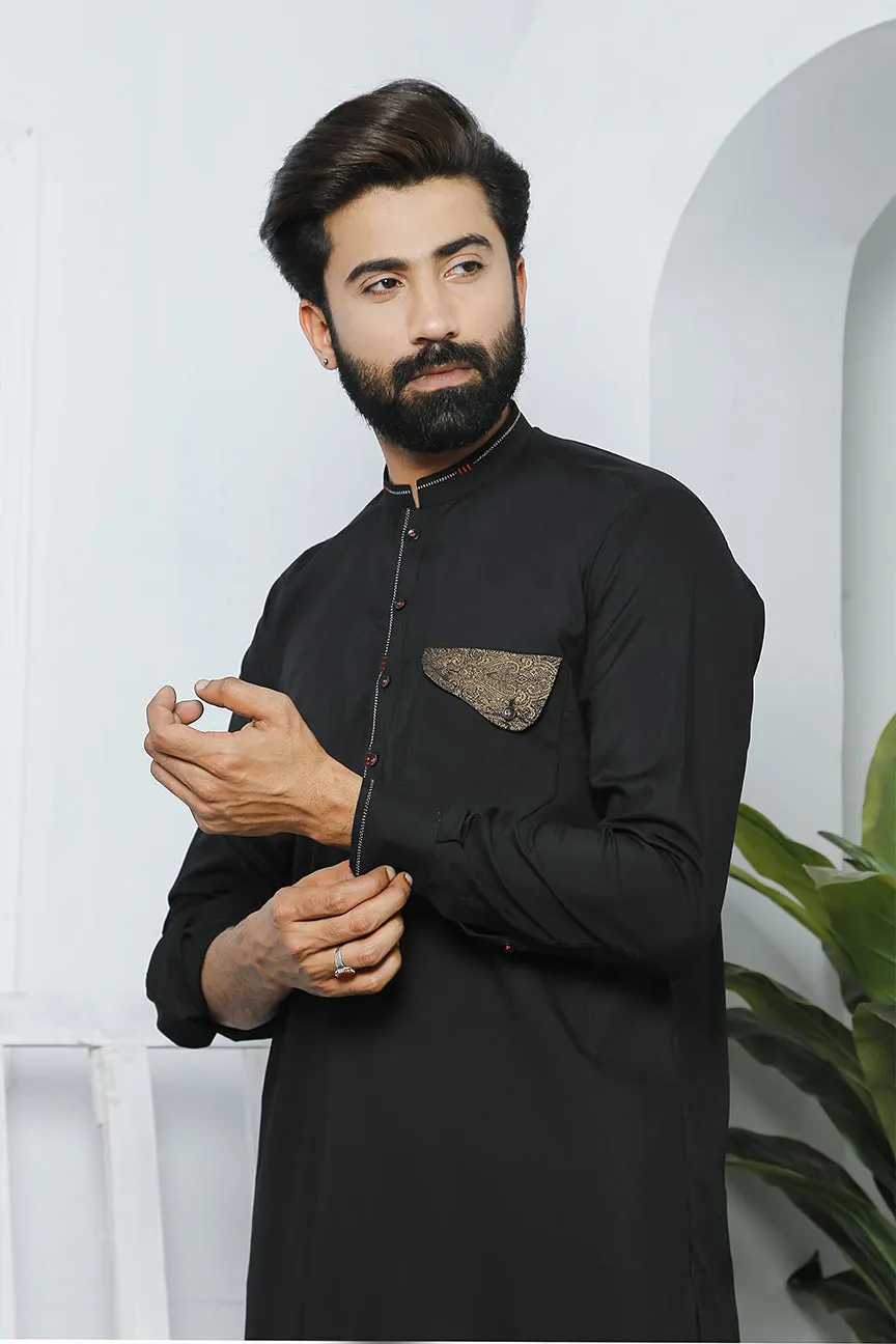 ER 495 Black Copper Kurta Pajama For Men