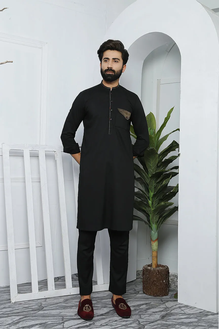 ER 495 Black Copper Kurta Pajama For Men