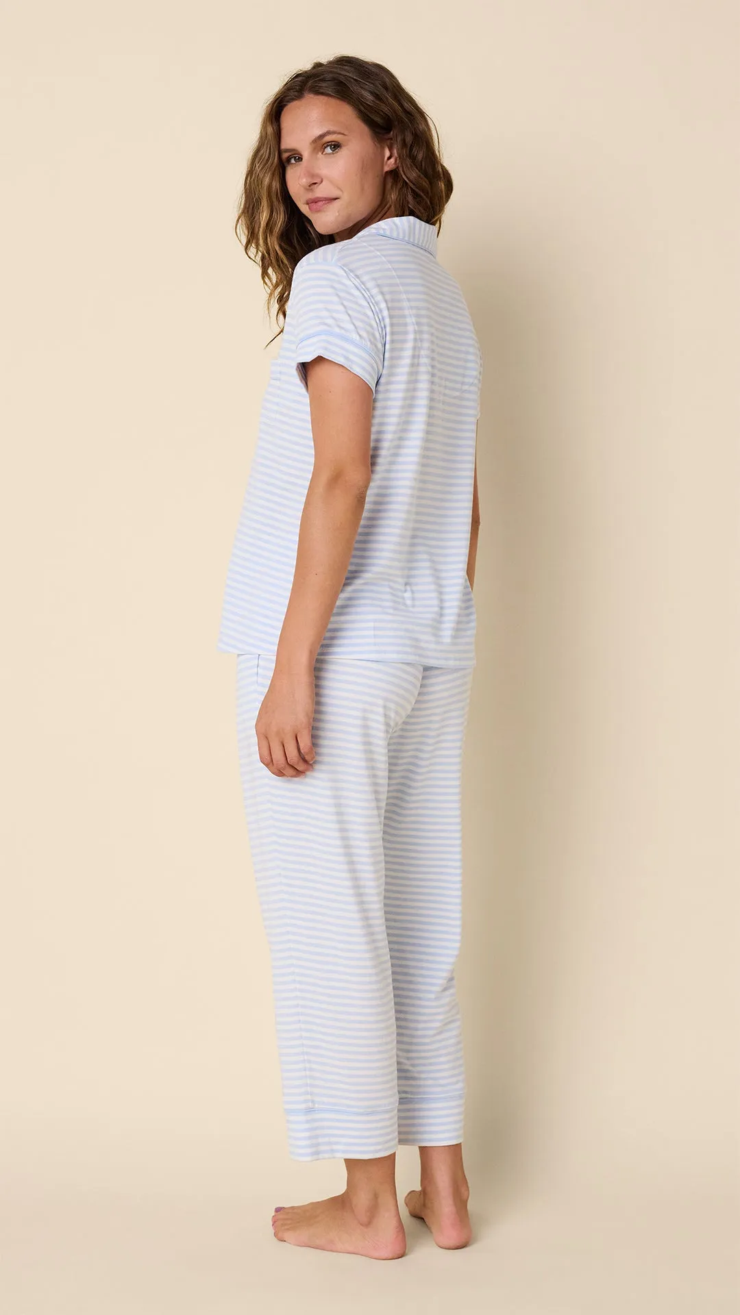 Essential Stripe Pima Knit Capri Set - Heavenly Blue