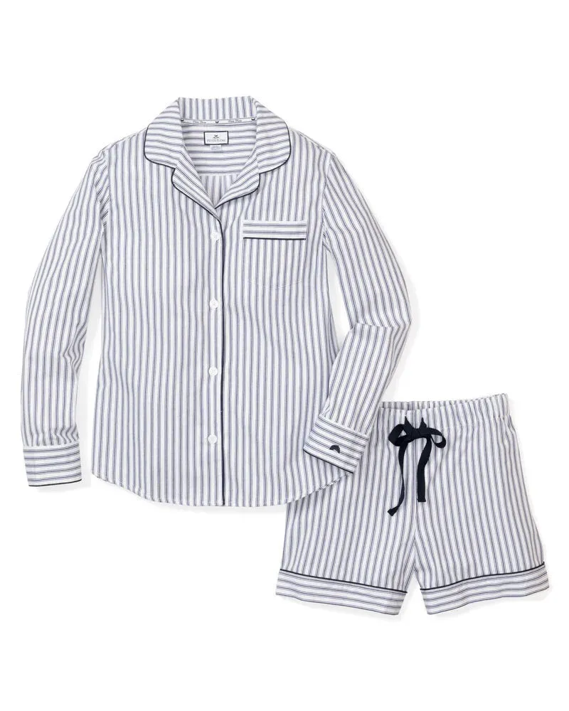 FEARRINGTON LIFESTYLE COLLECTION - WOMENS LONG SLEEVE TWILL NAVY FRENCH TICKING SHORT SET