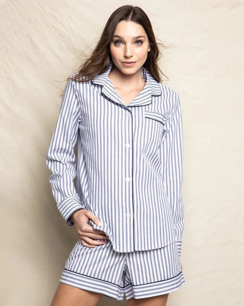 FEARRINGTON LIFESTYLE COLLECTION - WOMENS LONG SLEEVE TWILL NAVY FRENCH TICKING SHORT SET