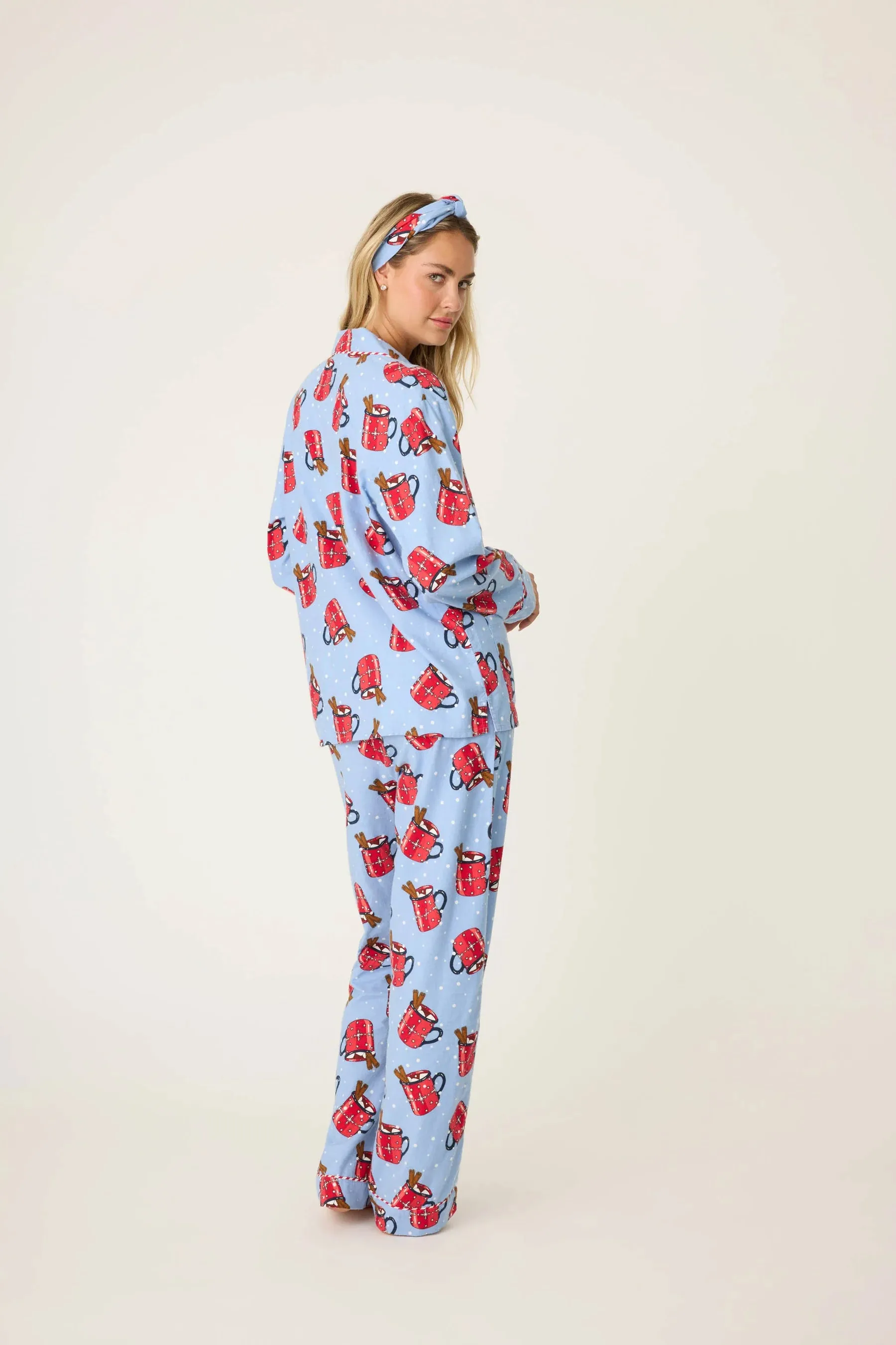 Flannel Long PJ Set w/ Headband in Hot Cocoa