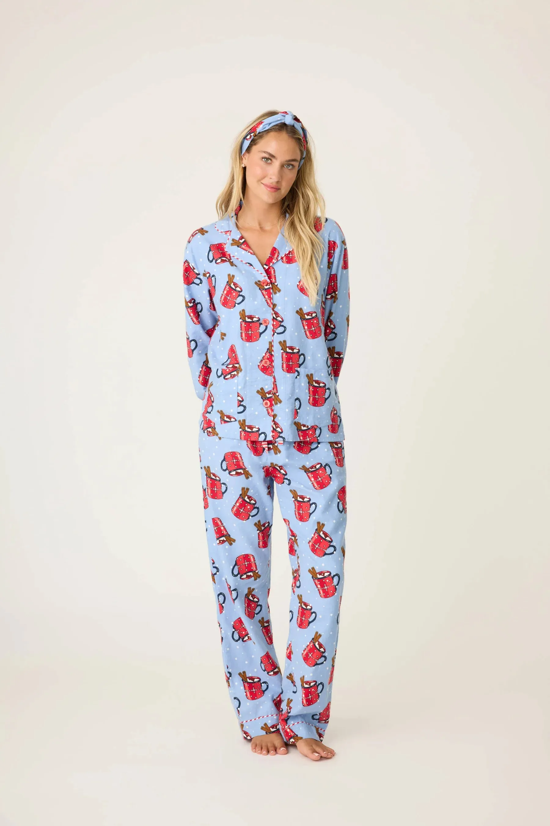 Flannel Long PJ Set w/ Headband in Hot Cocoa