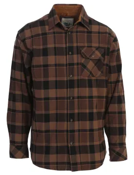 Gioberti Men's Chocolate / Black 100% Cotton Brushed Flannel Plaid Checkered Shirt with Corduroy Contrast