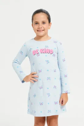 Girls Blue Printed Nightshirt