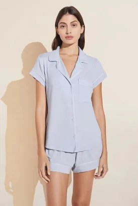 GISELE Relaxed Short PJ Set in Ice Blue/Ivory