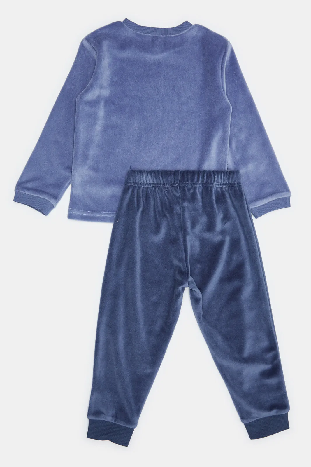 Infant Boys Blue Velour Top And Bottom Pyjama Set (2 Piece)