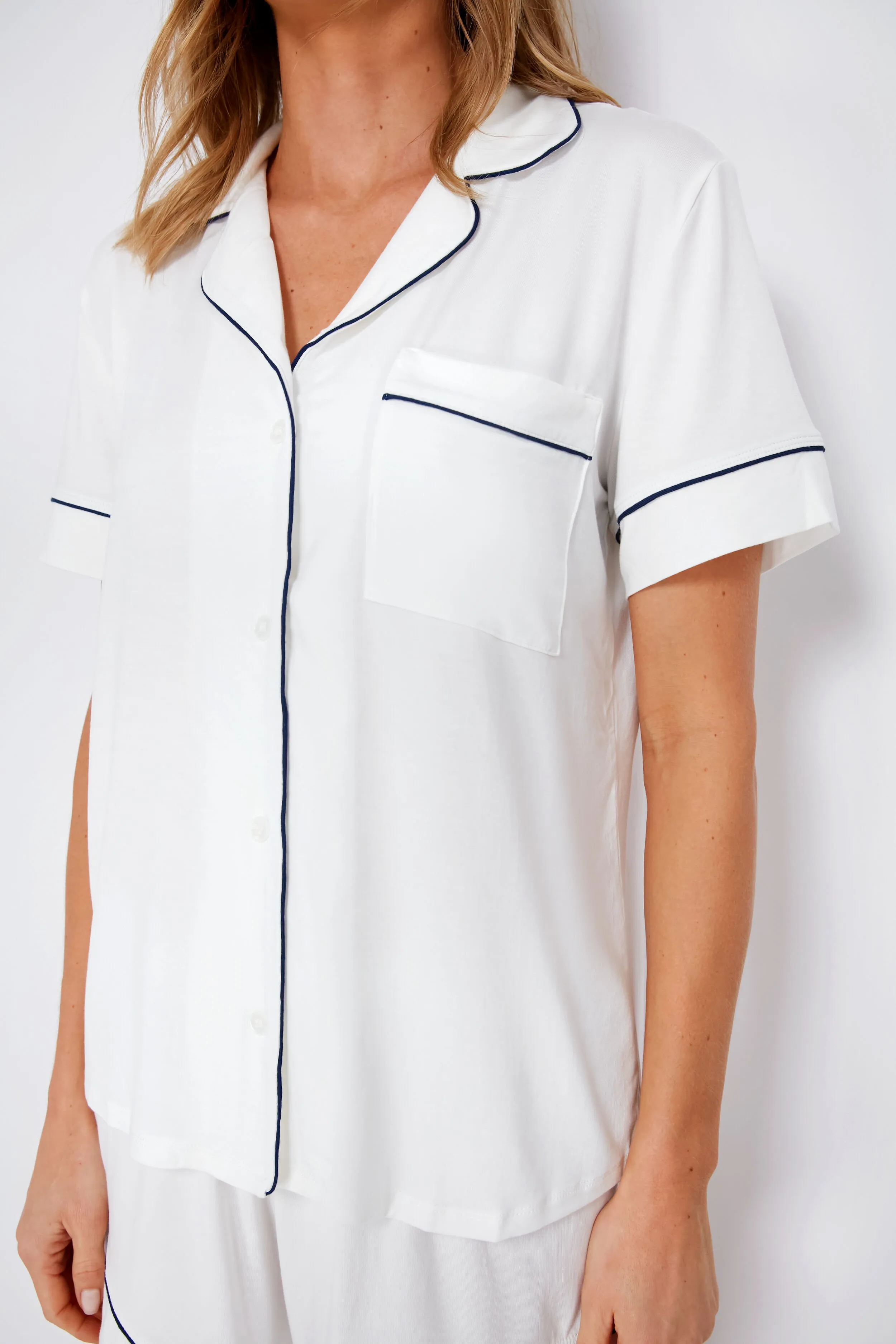 Ivory and Navy Gisele Short Sleeve PJ Set