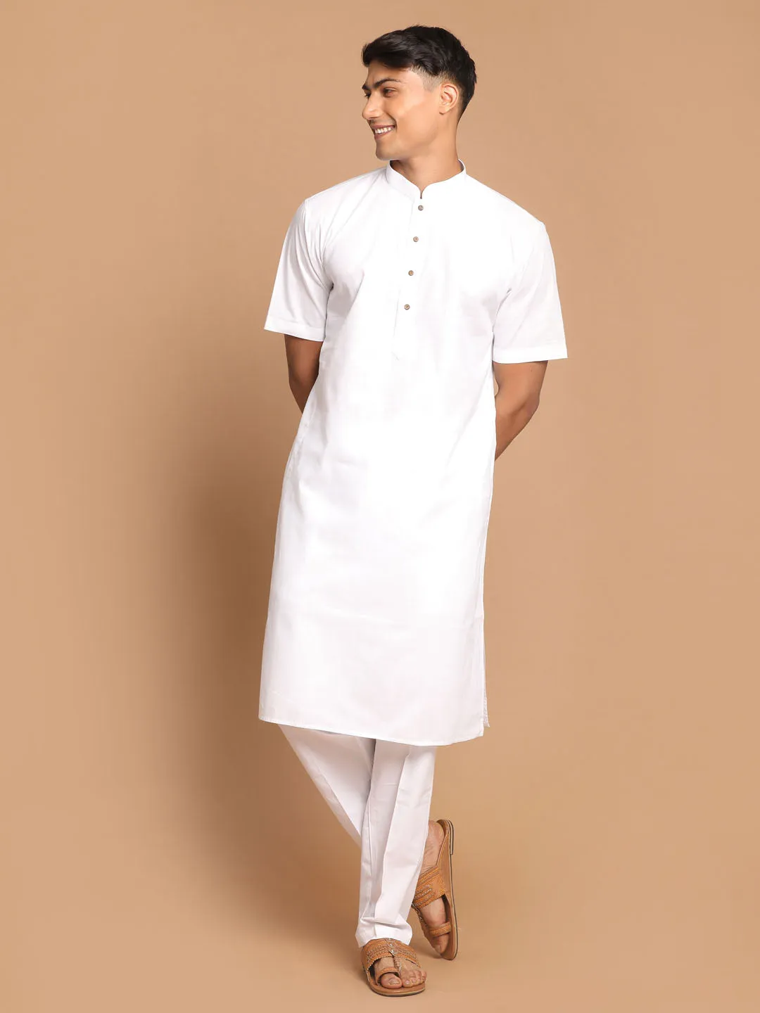 Jashvi Men's White Solid Kurta with Pyjamas