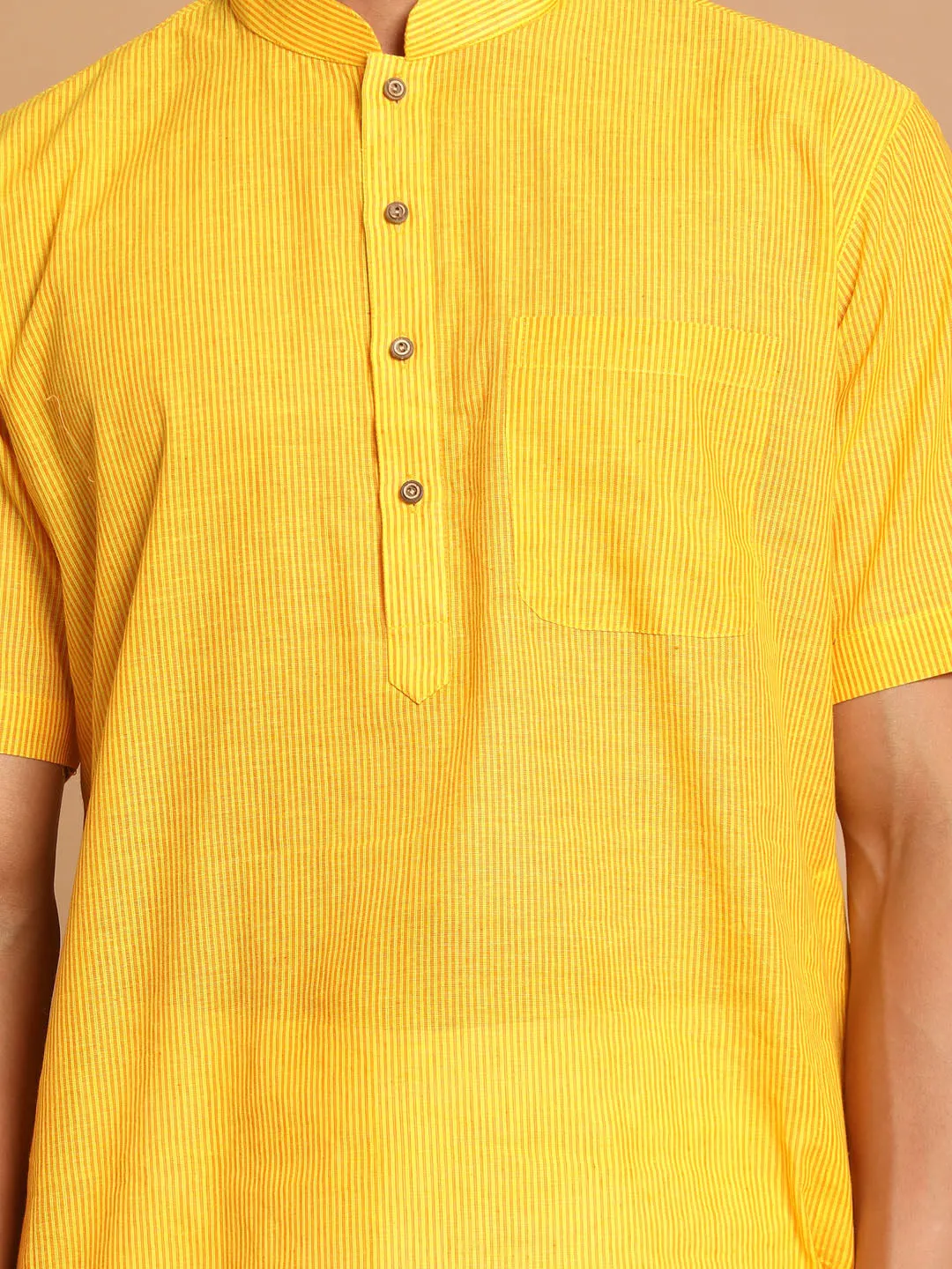 Jashvi Men's Yellow Striped Pure Cotton Kurta with Pant