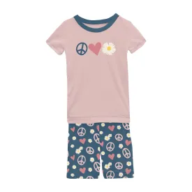 KicKee Pants Peace Love Happiness S/S Graphic Tee Pajama Set with Shorts