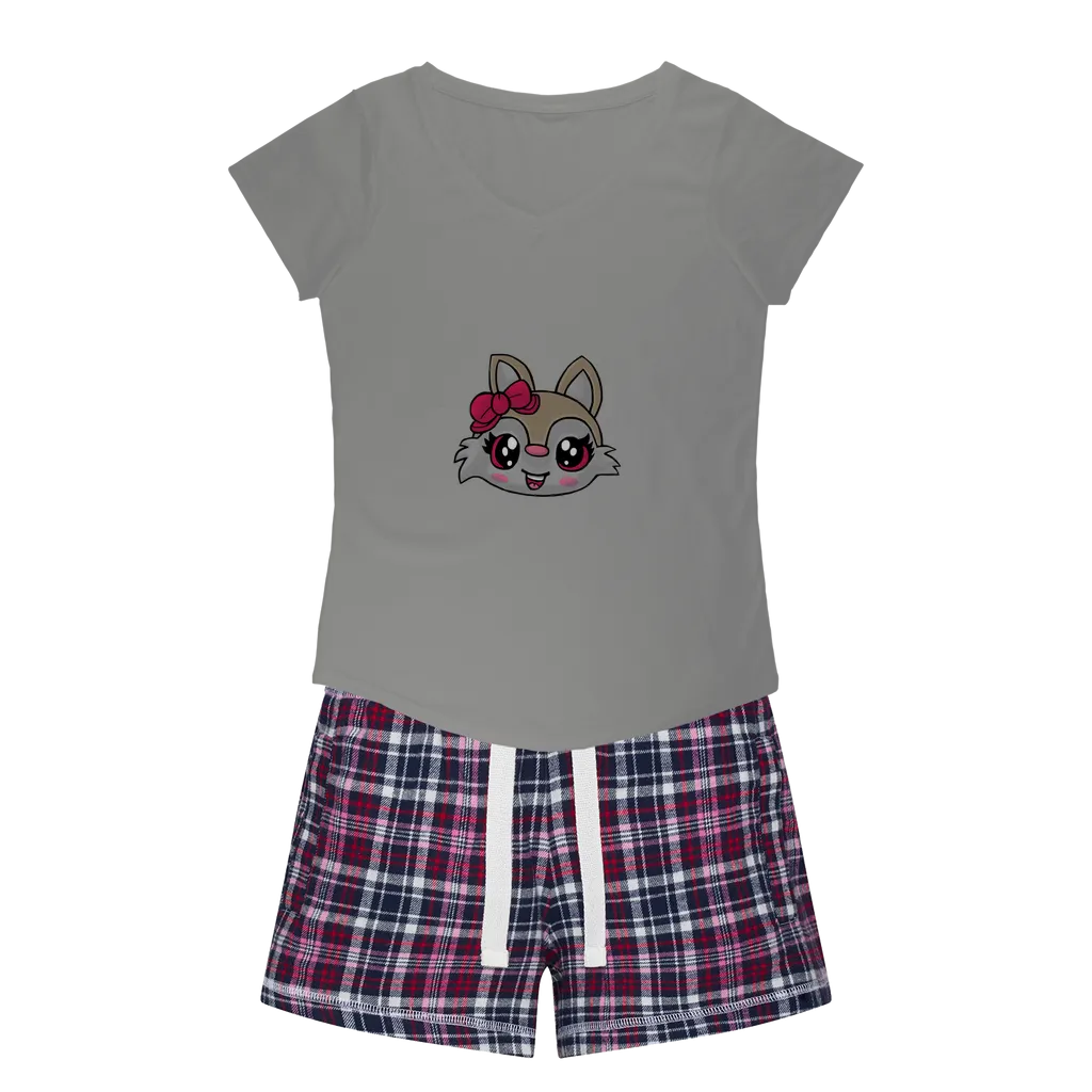 Kitty Face Women's Sleepy Tee and Flannel Short