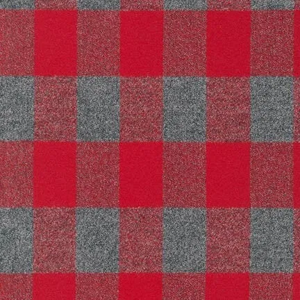 Mammoth Cotton Flannel, "Cozy Cabin" Buffalo Check, Red and Grey, 1/4 yard