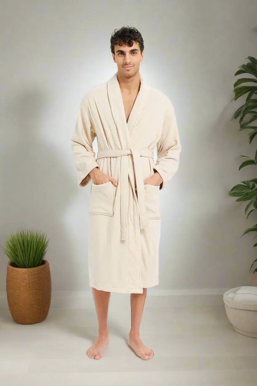 Men Beige Knitted Bathrobe