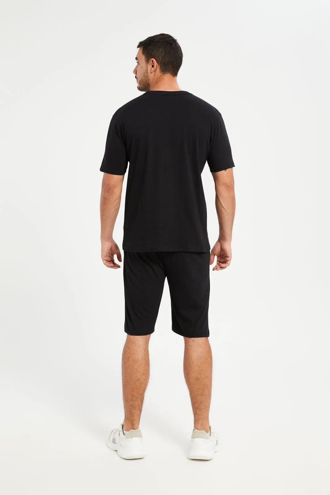 Men Black Short Sleeves Pyjama Set (2 Piece)