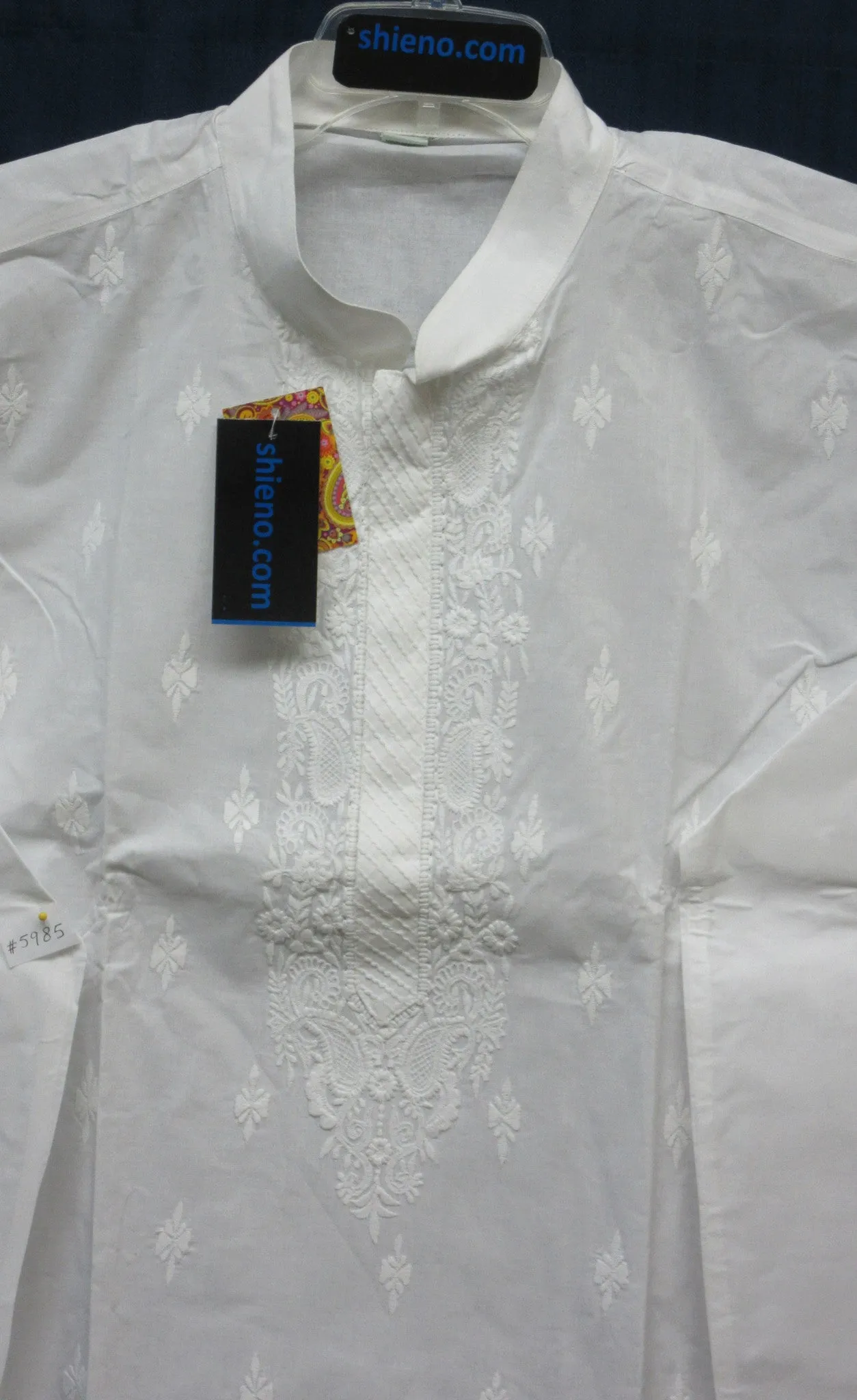 Men's 5990 White Lucknawi Kurta Pajama Set Large Size