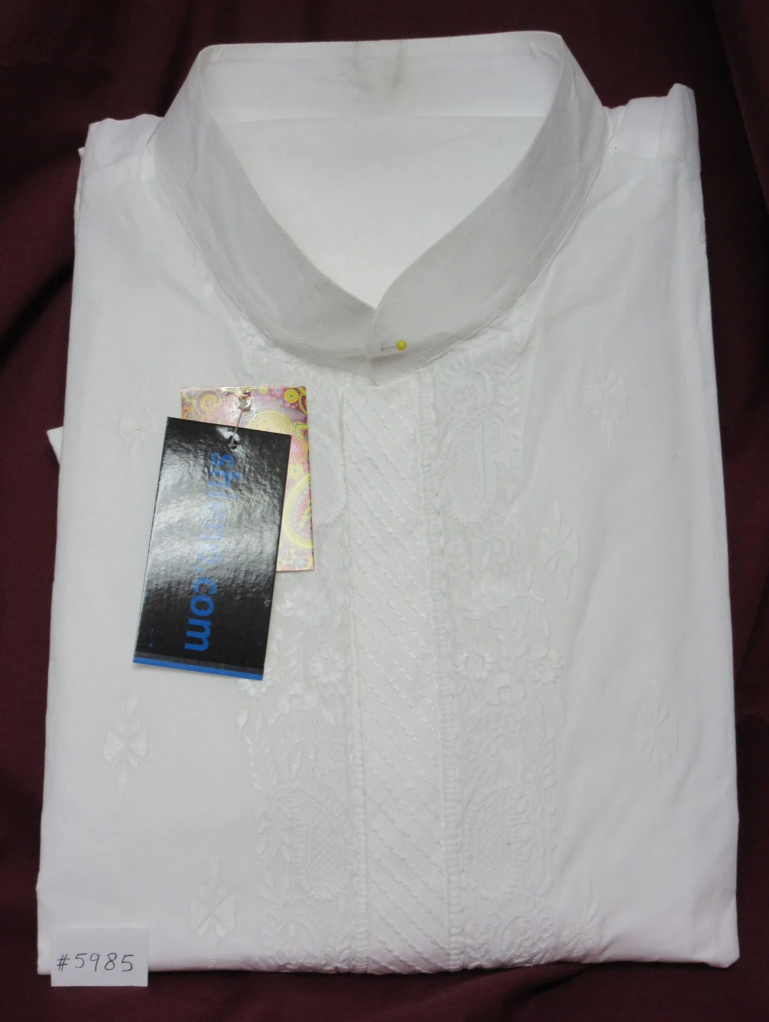 Men's 5990 White Lucknawi Kurta Pajama Set Large Size