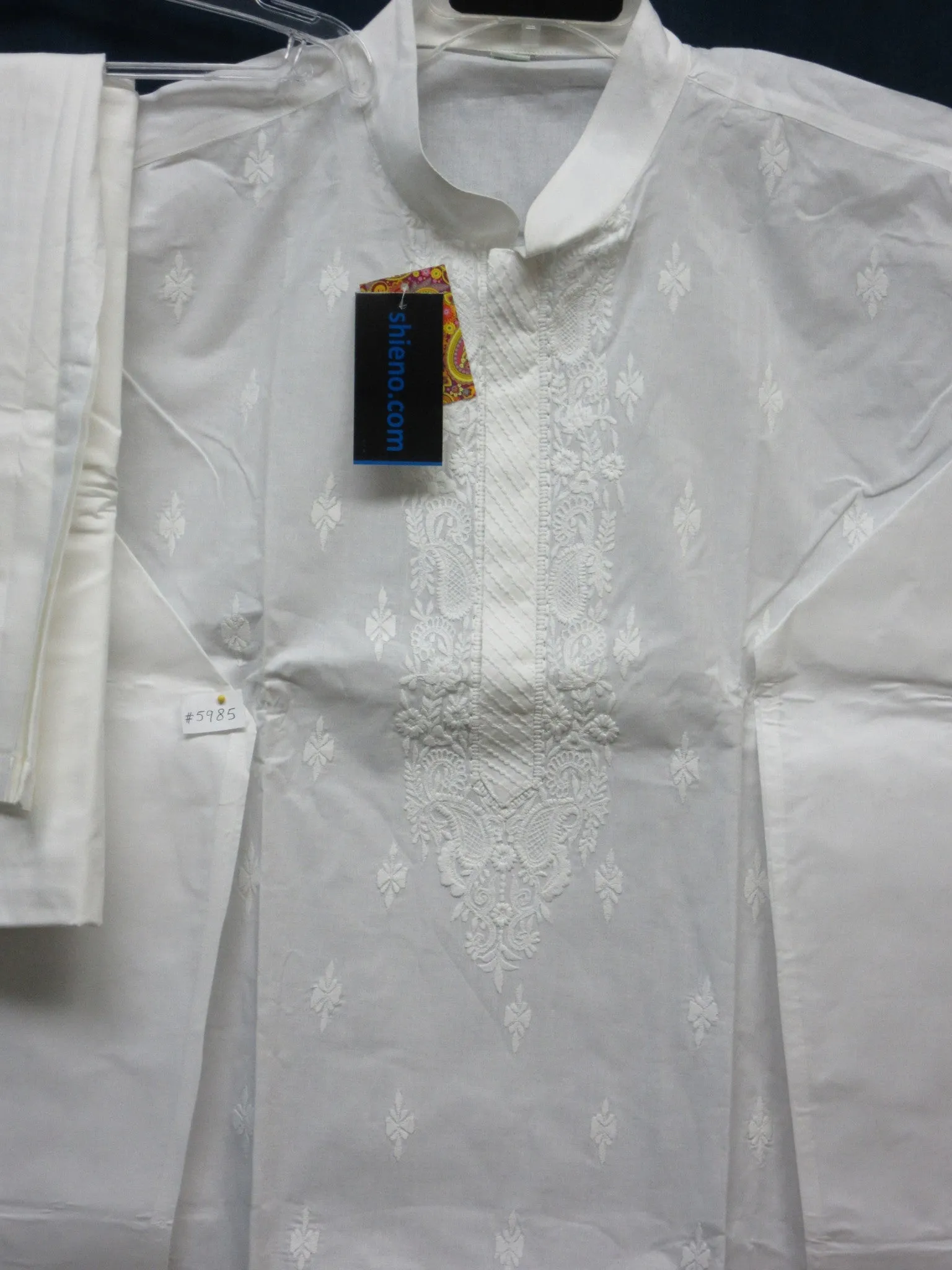 Men's 5990 White Lucknawi Kurta Pajama Set Large Size