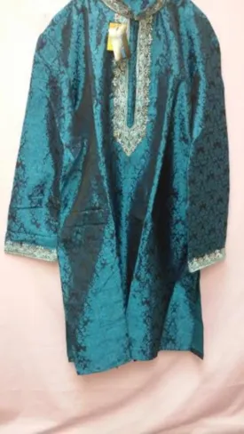 Men's 7291 Blue Jacquard Extra Large Kurta Pajama Zari Detail Shieno