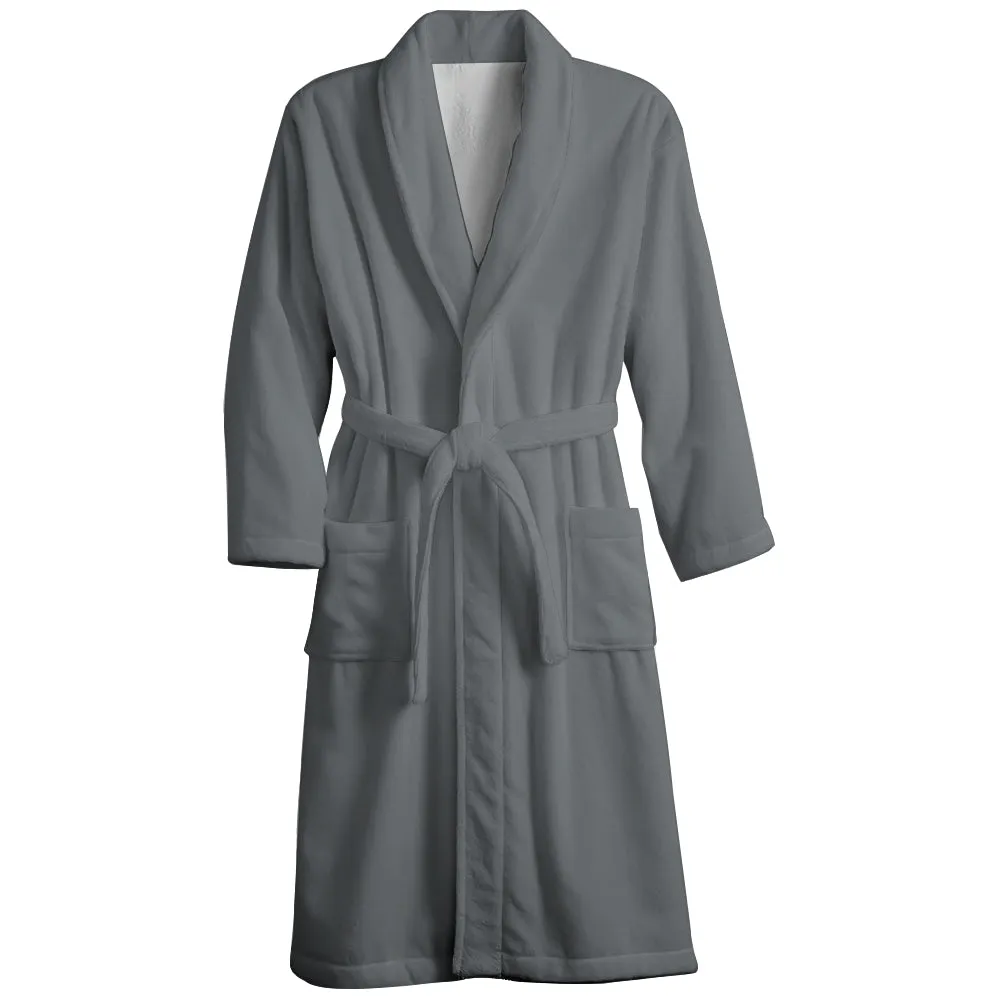 Mens Belt Grey Solid Color Fleece Lounge Robe