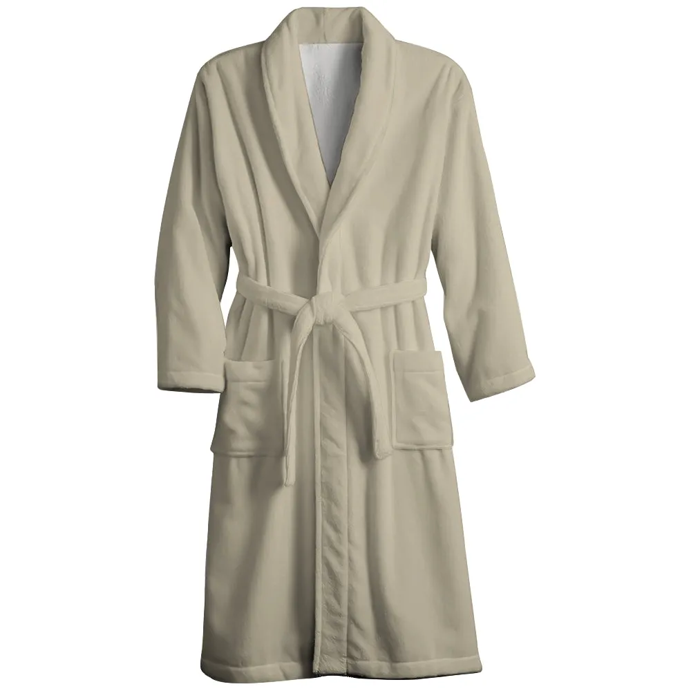 Mens Belt Ivory Solid Color Fleece Lounge Robe