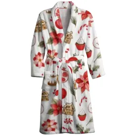 Mens Belt Merry Christmas Print Fleece Lounge Robe