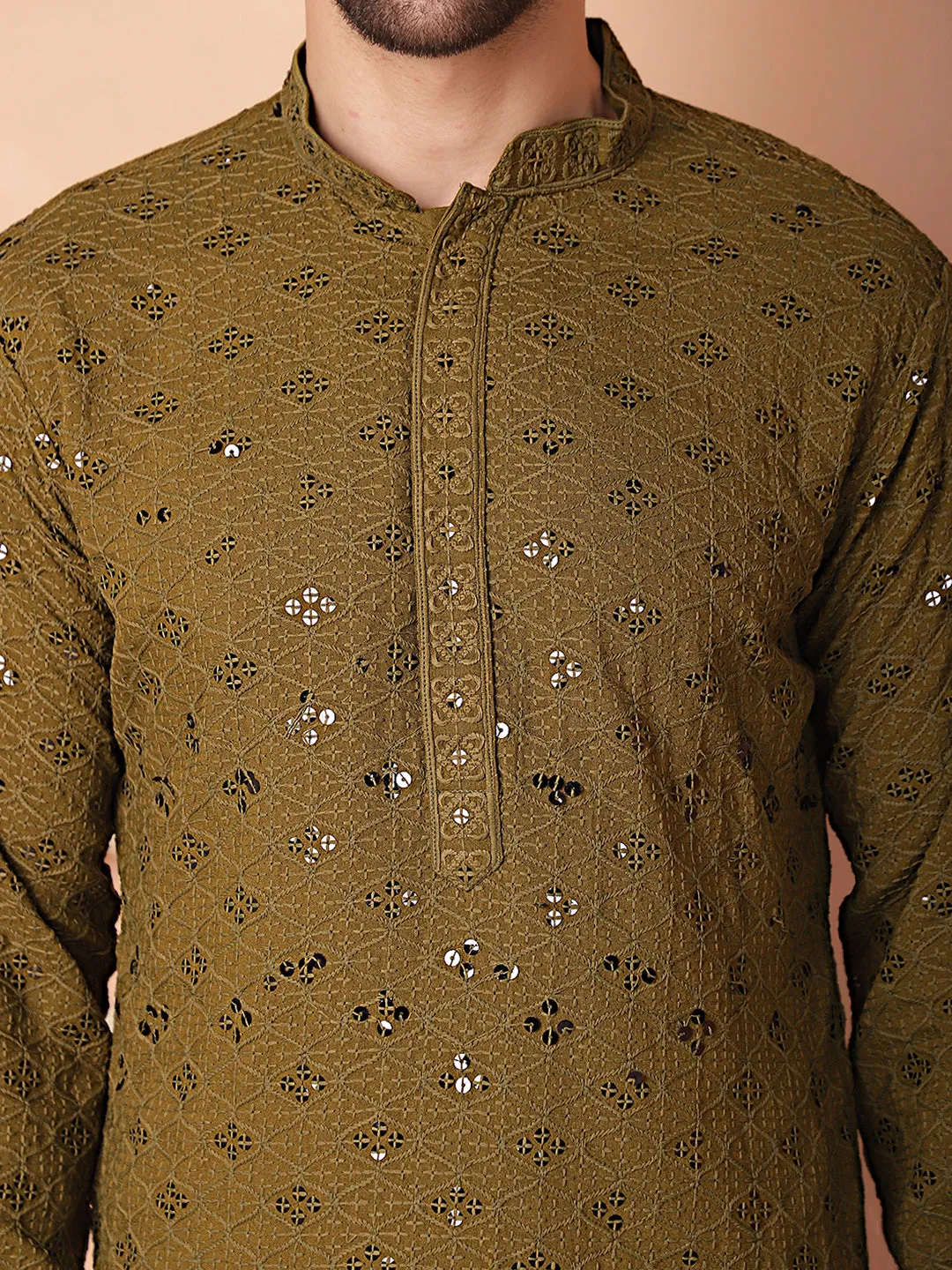 Men'S Chikankari And Sequence Kurta With Pyjama